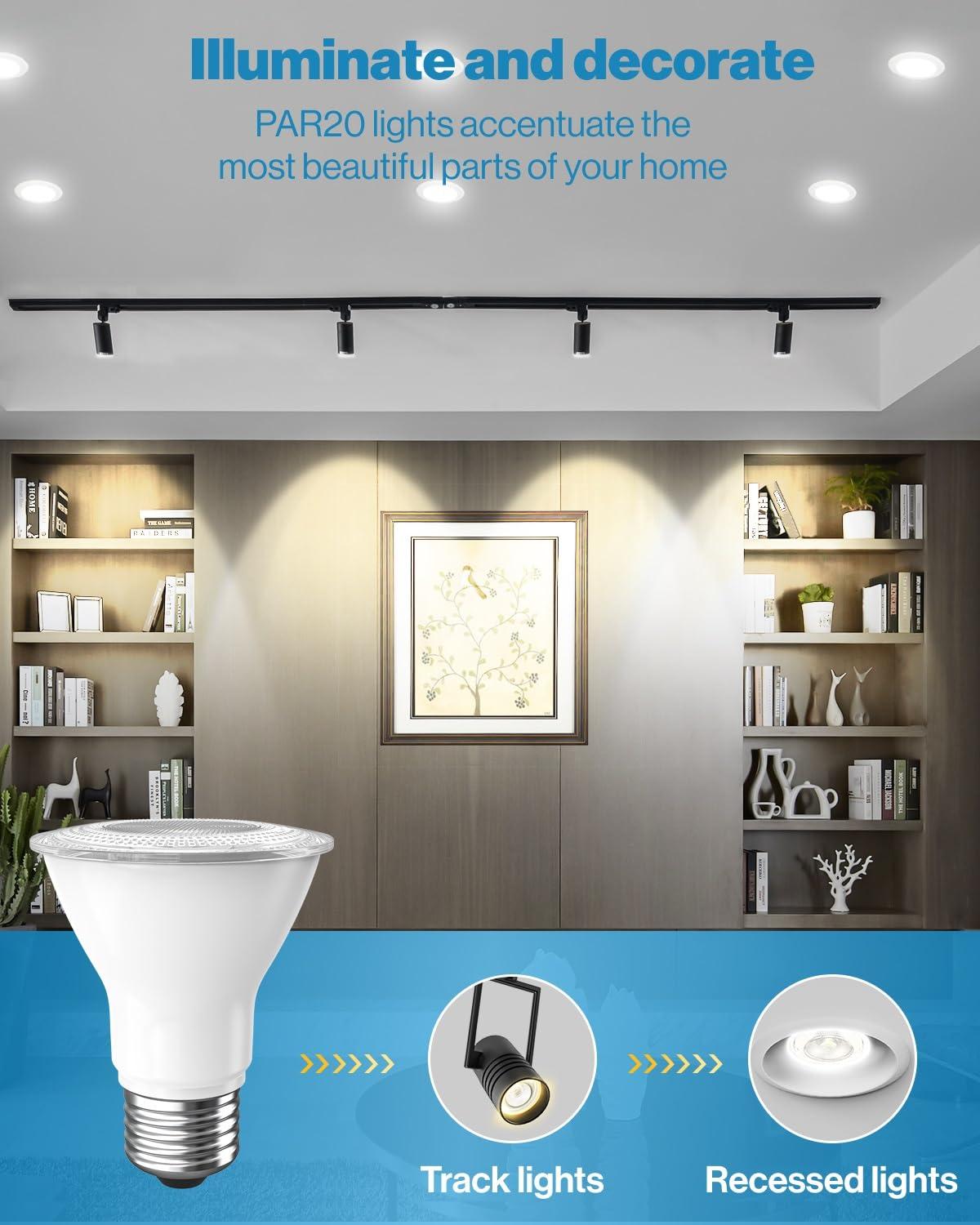 Sunco Lighting Sunco 10 Pack PAR20 LED Bulbs 50W Equivalent 7W Dimmable, CRI90 5000K Daylight 470 Lumens E26 Medium Base IP65 Waterproof Indoor Outdoor Home Super Bright Wide Area Flood Light UL