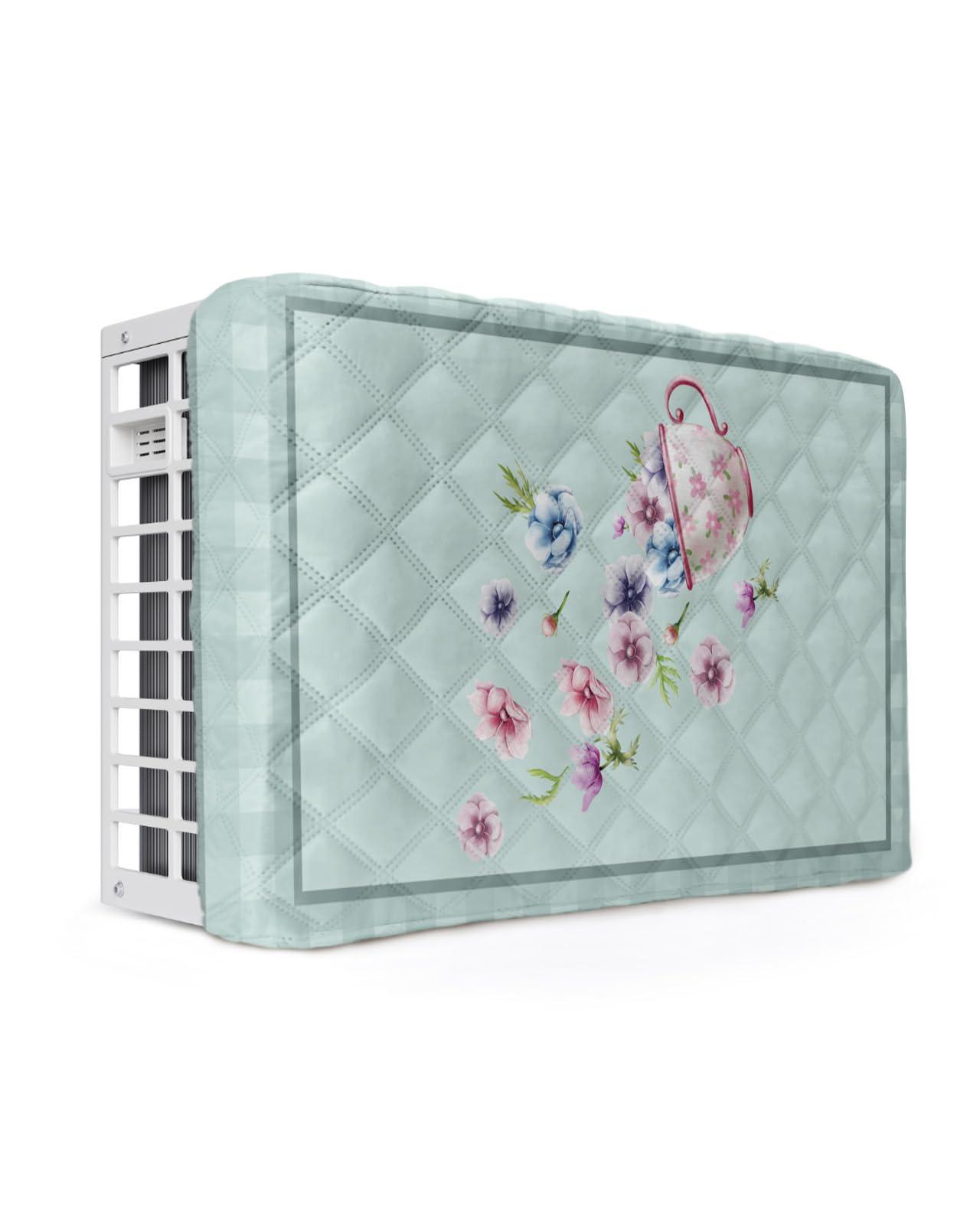 T&H XHome Indoor Air Conditioner Cover - Beautiful Dreamy Flower Cup SplashINg Cyan Buffalo Check Plaid Double Waterproof Adjustable Inside WINdow AC Unit Cover Parts with Free Elastic Straps, 21x15x3.5IN