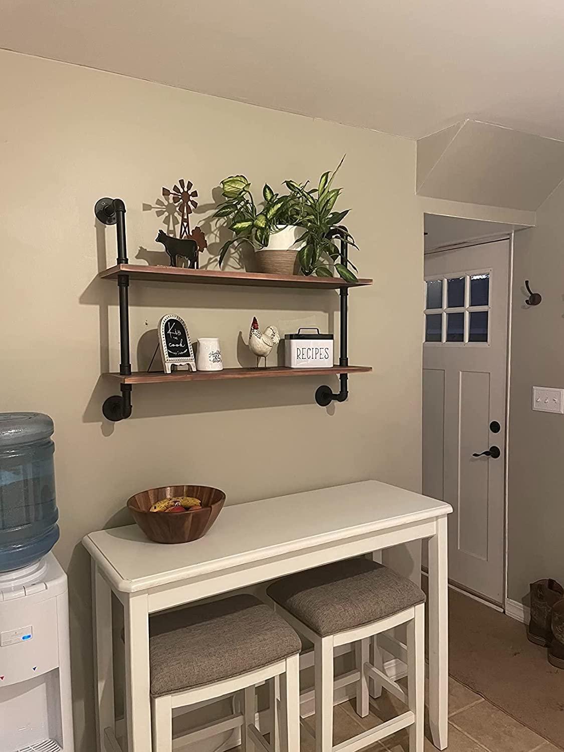 HDDFER Pipe Shelves Industrial Pipe Shelving Shelves Real wood Industrial Floating Pipe Shelves with Wood planks 36 inch Industrial Wall Shelves Rustic Hanging Bookshelf Farmhouse Kitchen Bar Shelving HDDFER