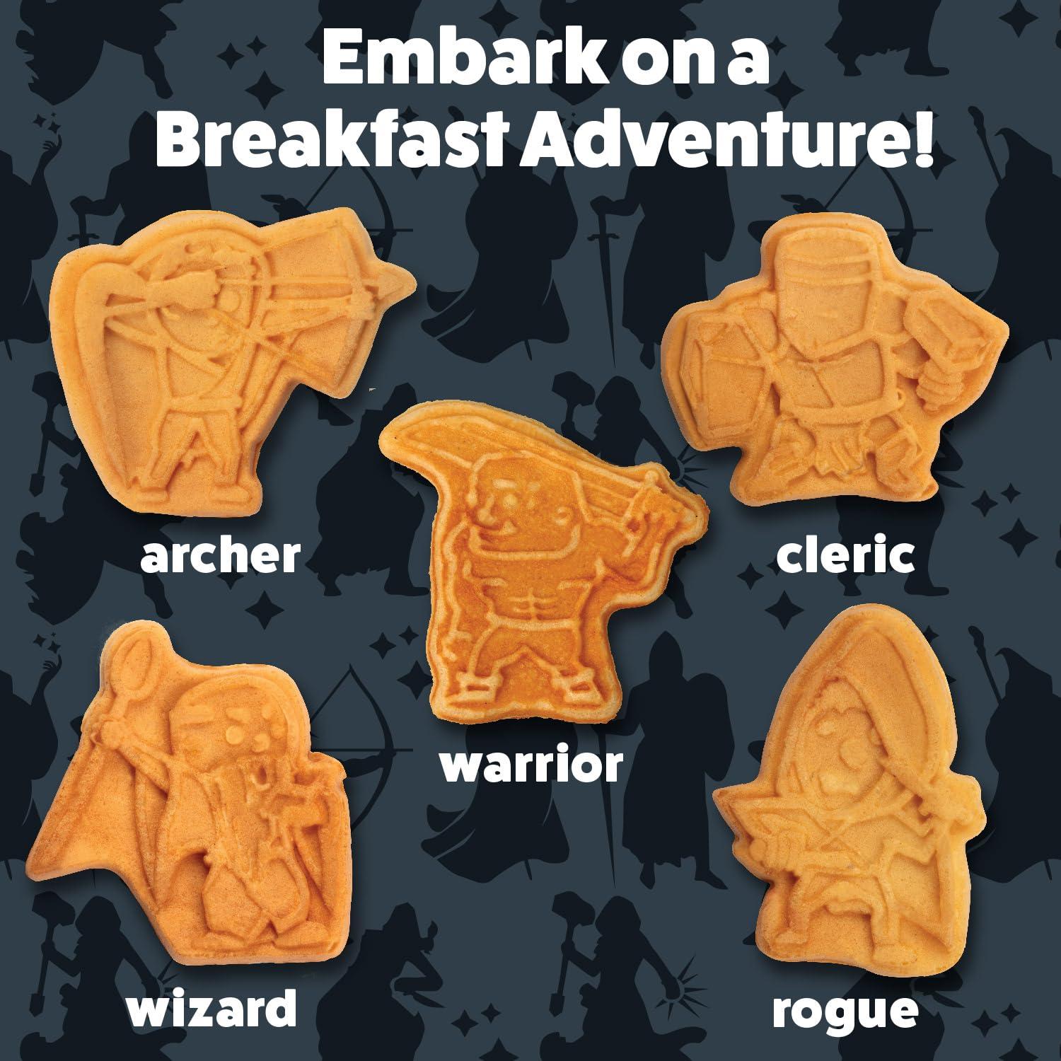 Waffle Wow! Dungeon Heroes Electric Mini Waffle Maker- Eat Wizards Fighters Clerics for Breakfast- Novelty Pancakes in Minutes, Non-Stick Fantasy Dragon Fun for Tabletop Gamers and Great Waffler Gift Idea