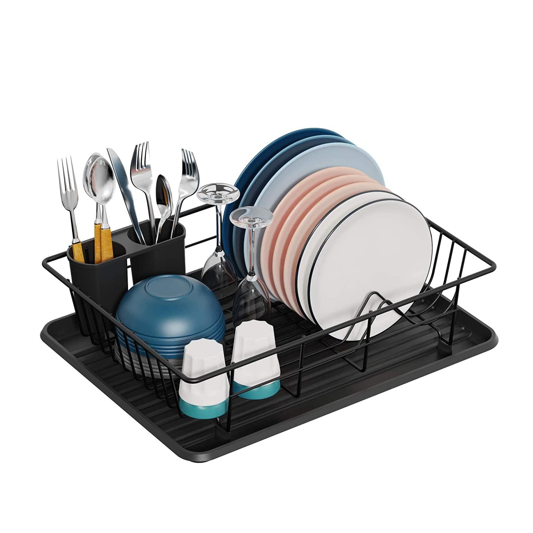 TBWFRD Dish Drainers Dish Drainers Dish Drying Rack|Small Dish Rack with Tray Compact Dish Drainer for Kitchen Counter Cabinet|Stainless/Detachable Dish Rack|Black16.45``*12.05\'\'*4.3\'\'Kitchen Stora