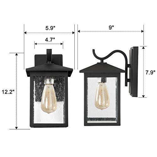LALUZ LALUZ Rectangle Outdoor Wall Lights Farmhouse Front Porch Light 12.2, Black Outside Lights for House with Seeded Glass, Anti-Rust Exterior Light Fixtures Wall Mount for Patio, Entryway, Yards