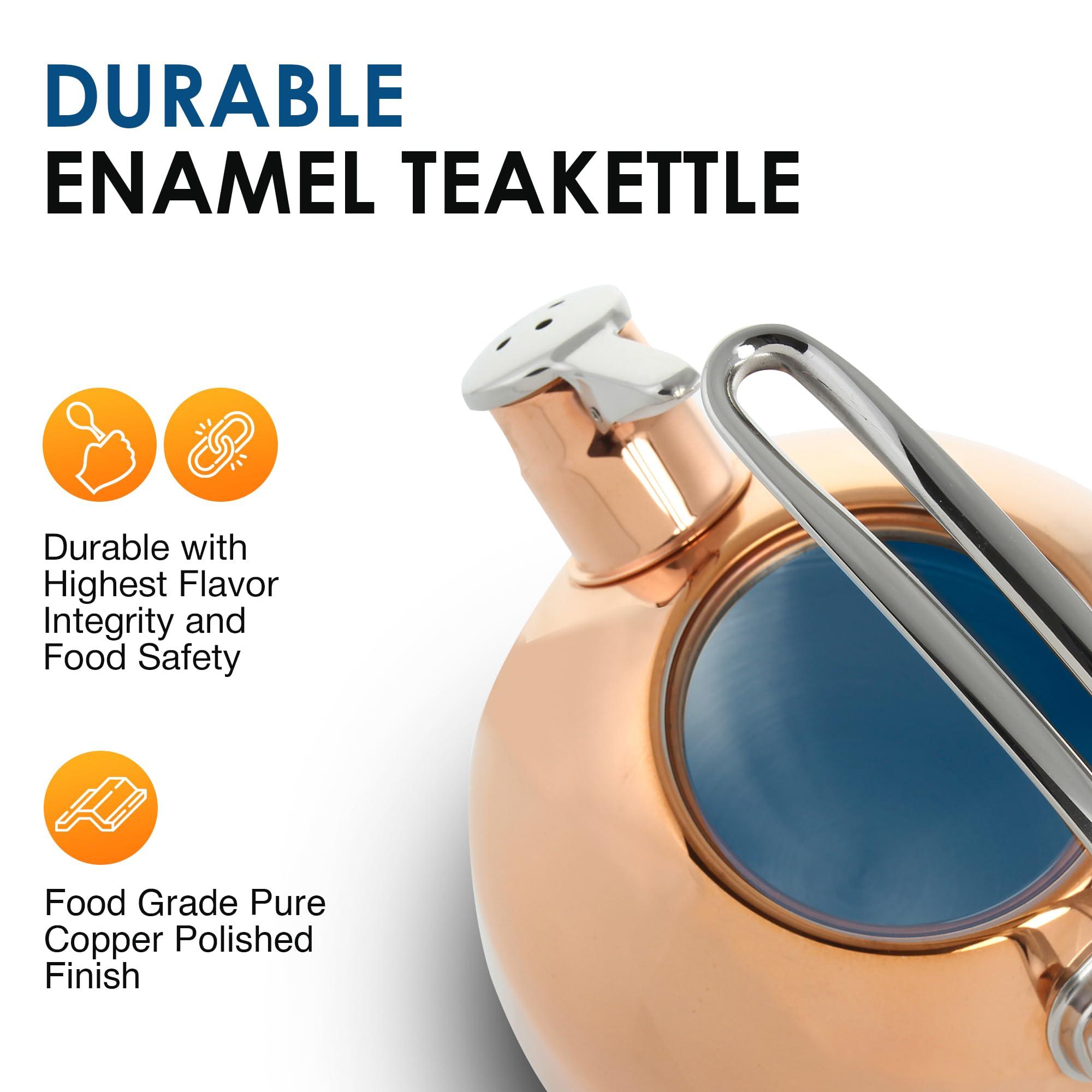 Chantal Chantal Classic Teakettle, 1.8 QT, Food Grade Pure Copper, 2-Tone Harmonica Whistle, Rapid Boil and Even Heating (Copper)