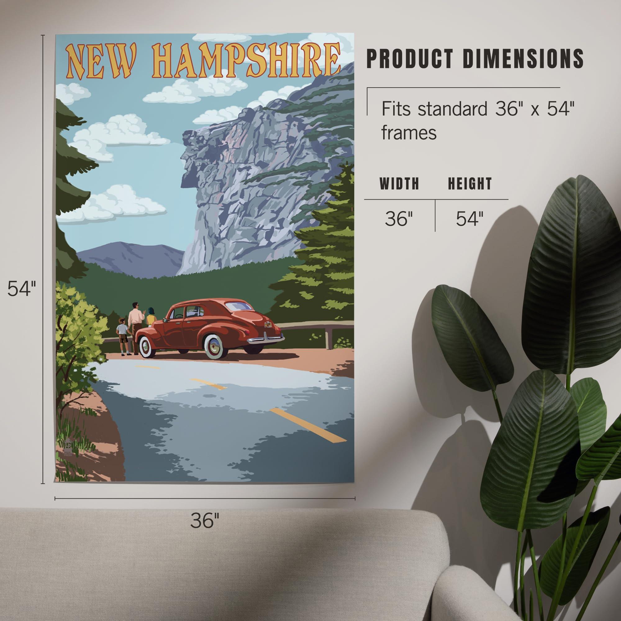 Lantern Press Lantern Press 36x54 Inch Giclee Art Print Wall Decor, New Hampshire, Old Man of the Mountain and Roadway