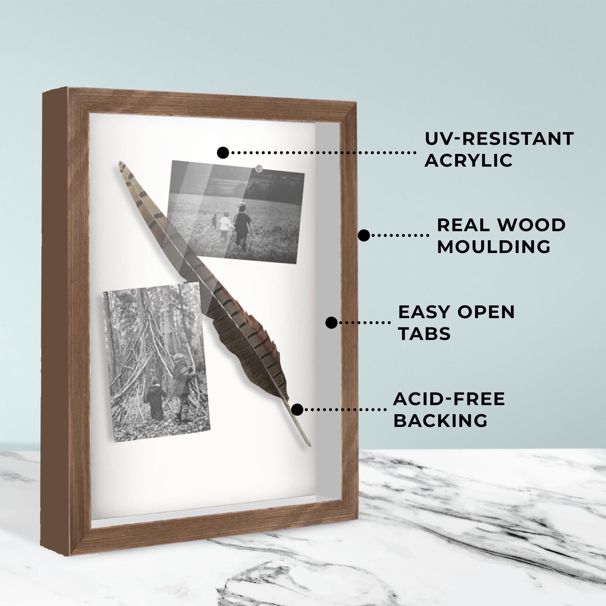 Poster Palooza 9x12 Shadow Box Brown Distressed Barnwood Frame | 0.875 Inch Moulding Width | 1.125 Inch Rabbet Depth | Includes Shatter Resistant Acrylic Plexiglass, Foam Board Backing and Hanging Hardware