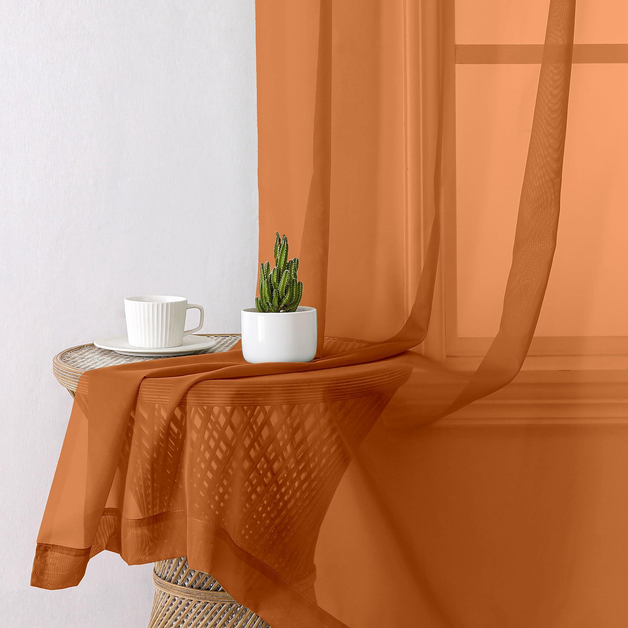 Aiyufeng Aiyufeng Orange Sheer Curtains 90 Inches Long 2 Panels Set, Light Filtering Soft Airy Voile Rod Pocket Orange Sheer Window Drapes for Bedroom Living Room, Each 42Wx90L Inches
