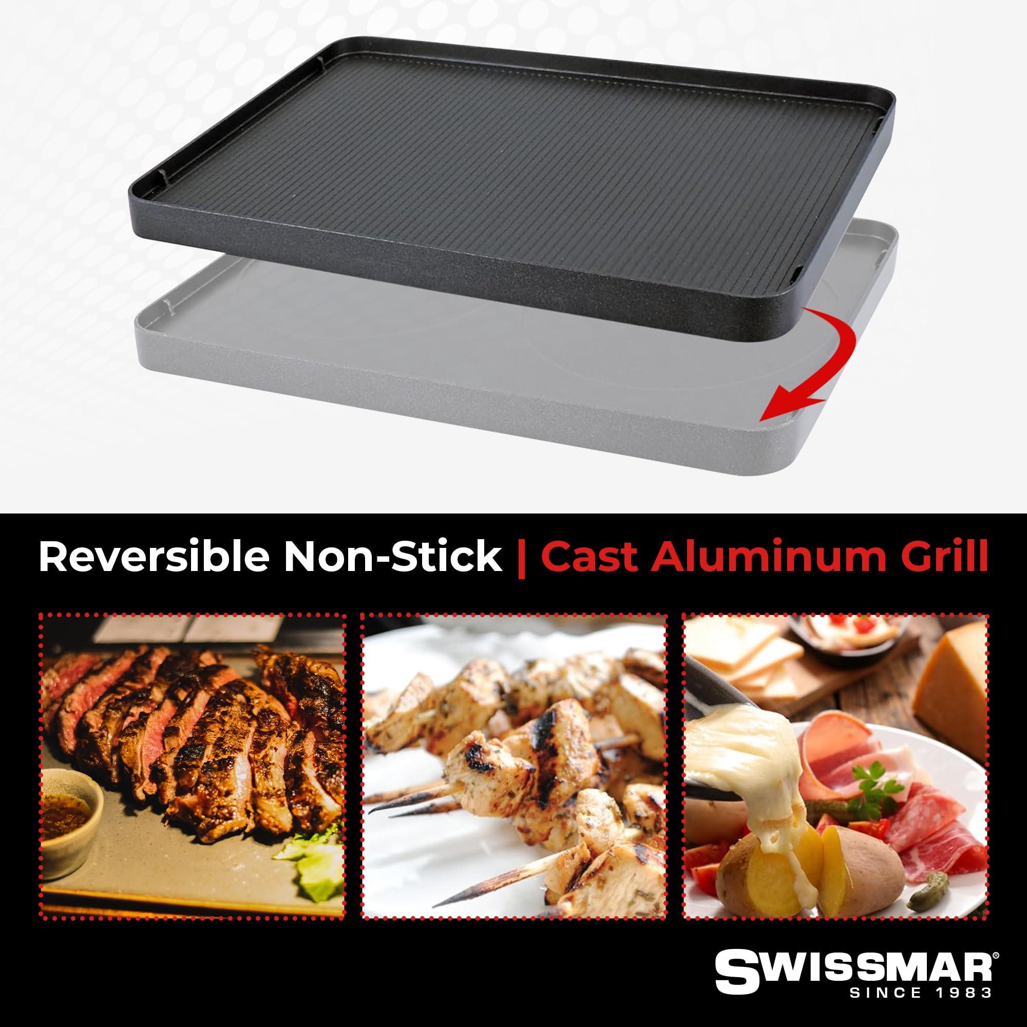 Swissmar Swissmar Classic 8-Person Raclette Party Grill with Reversible Cast Aluminum Non-Stick Grill Plate/Crepe Top, Indoor Electric Raclette Grill & Griller - Black Grill Plate - Black