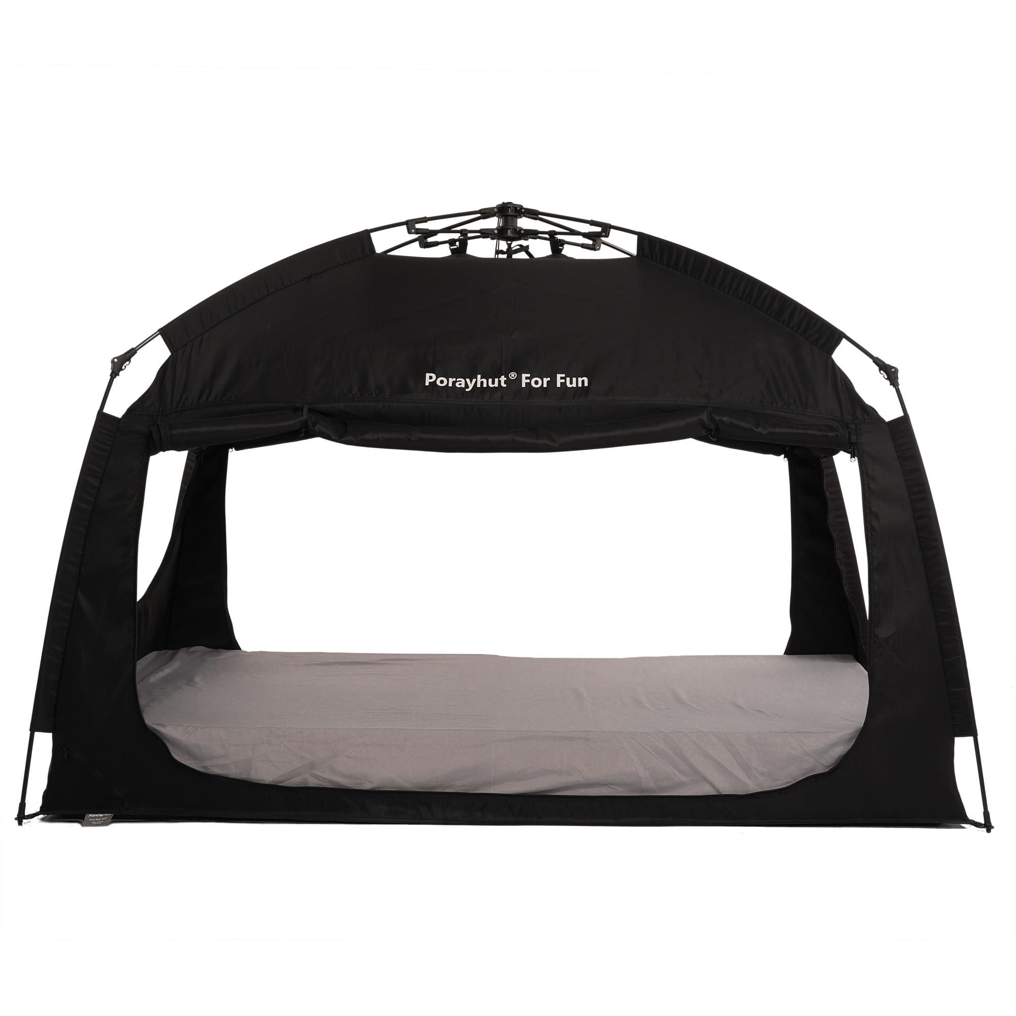 porayhut Indoor Instant Privacy Bed Tent for Sleeping,Quick Set-up Bed Canopies,Portable Bed Drapes with Large Space and 3 Doors (Black, Twin)