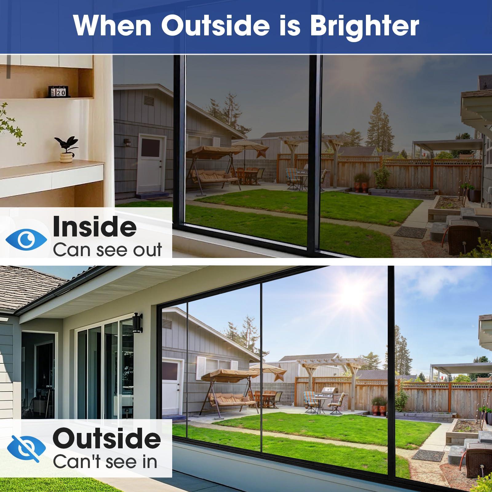 Coavas Coavas One Way Privacy Window Film, Daytime Window Film See Out Not in, Reflective Window Tint Heat Blocking, Static Cling for Home Office, 35.4 Inch X 9.8 Feet