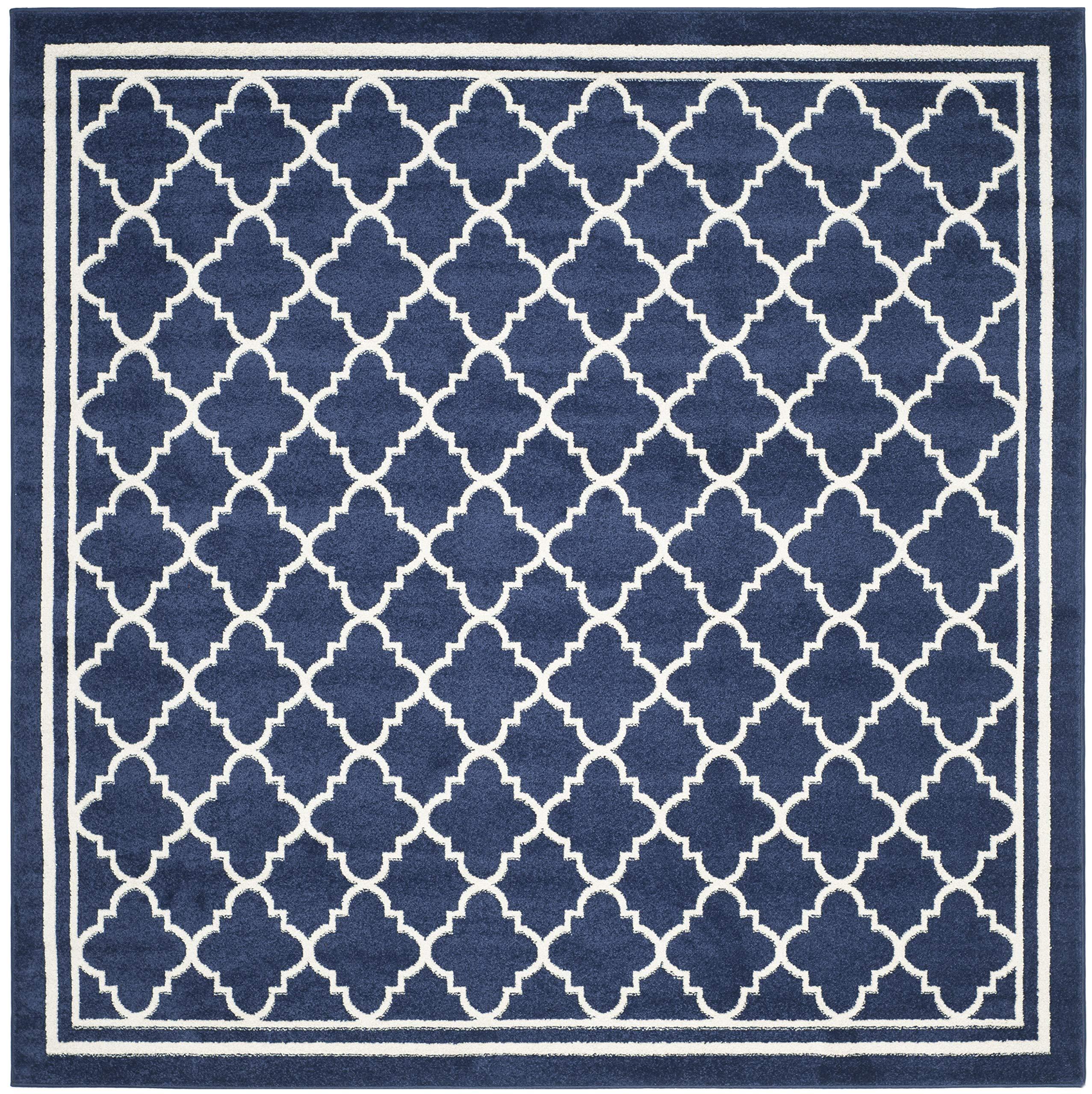 Safavieh SAFAVIEH Amherst Collection 8\' Square Navy/Beige AMT422P Moroccan Trellis Non-Shedding Living Room Bedroom Area Rug