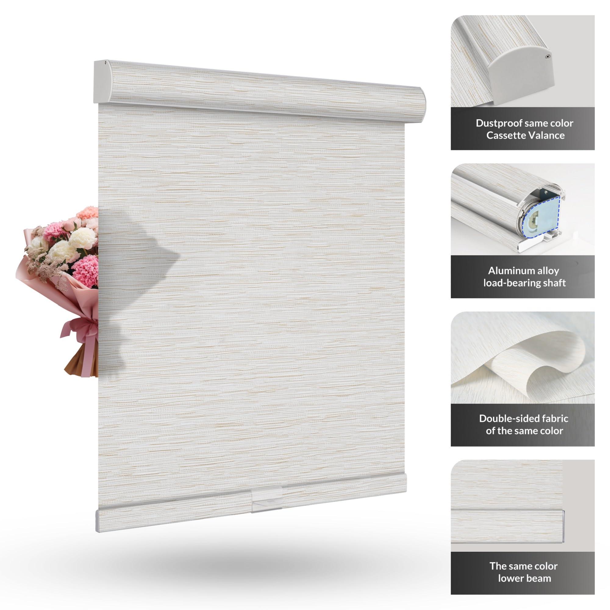 Sulugood Sulugood Roller Shades for Windows,Light Filtering Roller Blinds with Cassette Valance,Window Blinds,Jacquard Thermal Insulation Energy Saving Cordless Shades for Home Door,Beige,51" W x 56" H