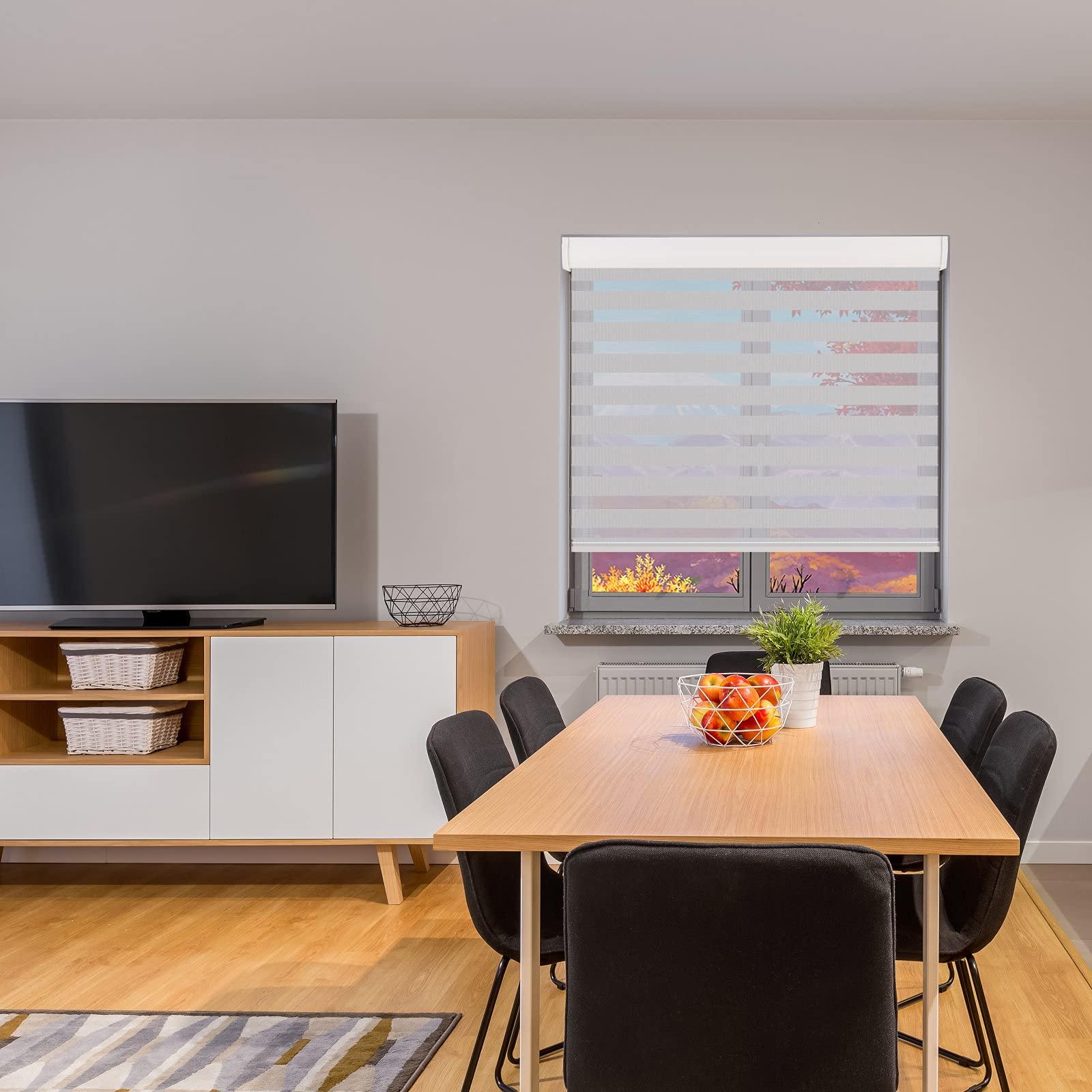 getopblinds Custom Size Blackout Zebra Blinds for Room Darkness - Horizontal Window Blinds and Shades - Roller Shades - Easy to Install.[95% Darkness Grey, Size 53" W x 76" H]