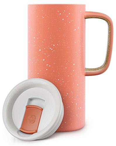Ello Ello Campy Vacuum Insulated Travel Mug with Leak-Proof Slider Lid and Comfy Carry Handle, Perfect for Coffee or Tea, BPA Free, Georgia Peach, 18oz