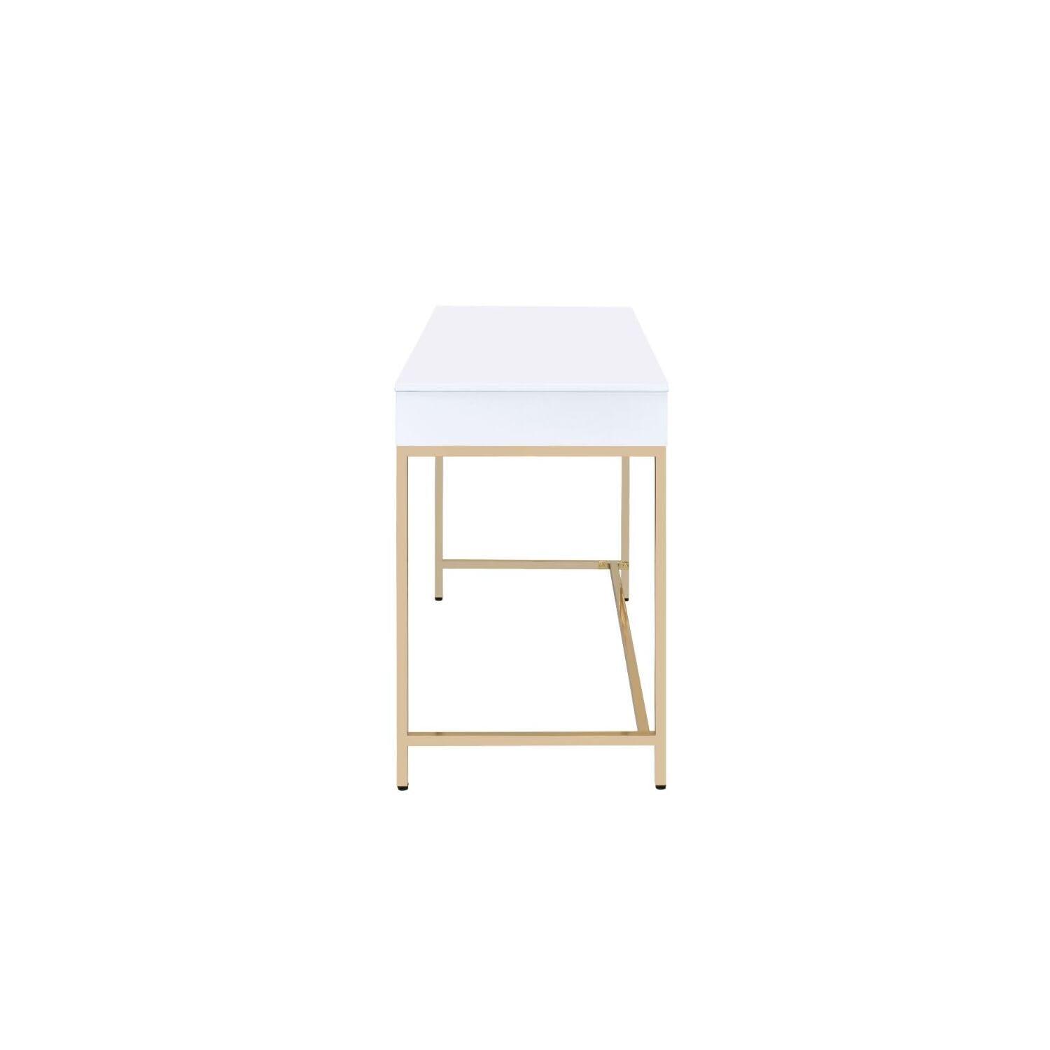 Acme Acme Ottey Desk in White High Gloss and Gold