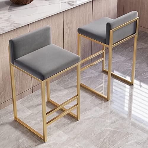 Lsoiup Bar Stools Set of 1/2 Modern Metal Bar Stools with Golded Footrest Velvet Dining Bar Chairs Seat for Kitchen Island