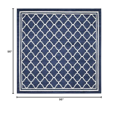 Safavieh SAFAVIEH Amherst Collection 8\' Square Navy/Beige AMT422P Moroccan Trellis Non-Shedding Living Room Bedroom Area Rug