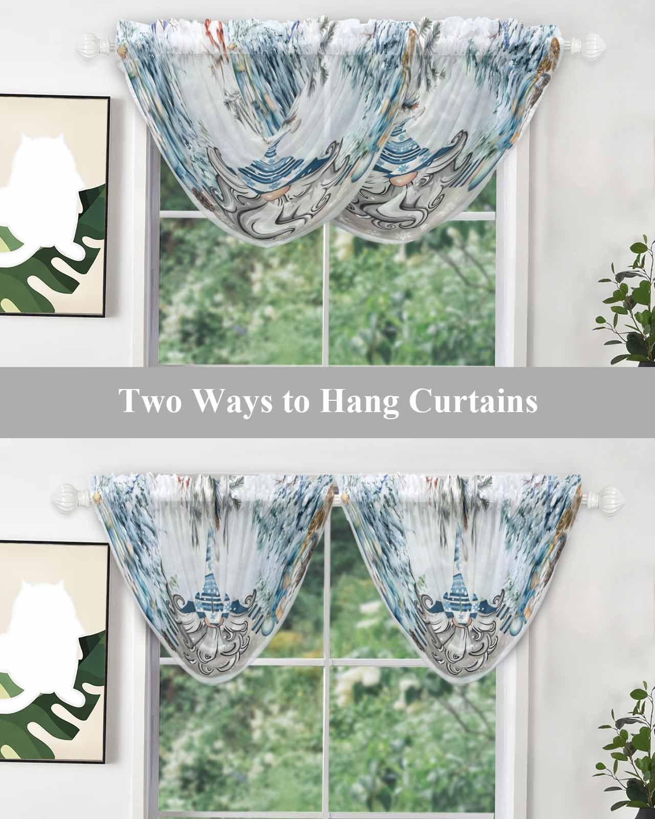 PRINT PICTURE ARTHOME Waterfall Valance Elegant Kitchen Curtains Valances, Winter Christmas Berries Pinecones Fir Tree Robin Gnome Swag Scarf Curtains Valances for Windows, Rod Pocket Window Scarf Valance 38.5x47.2 Inch