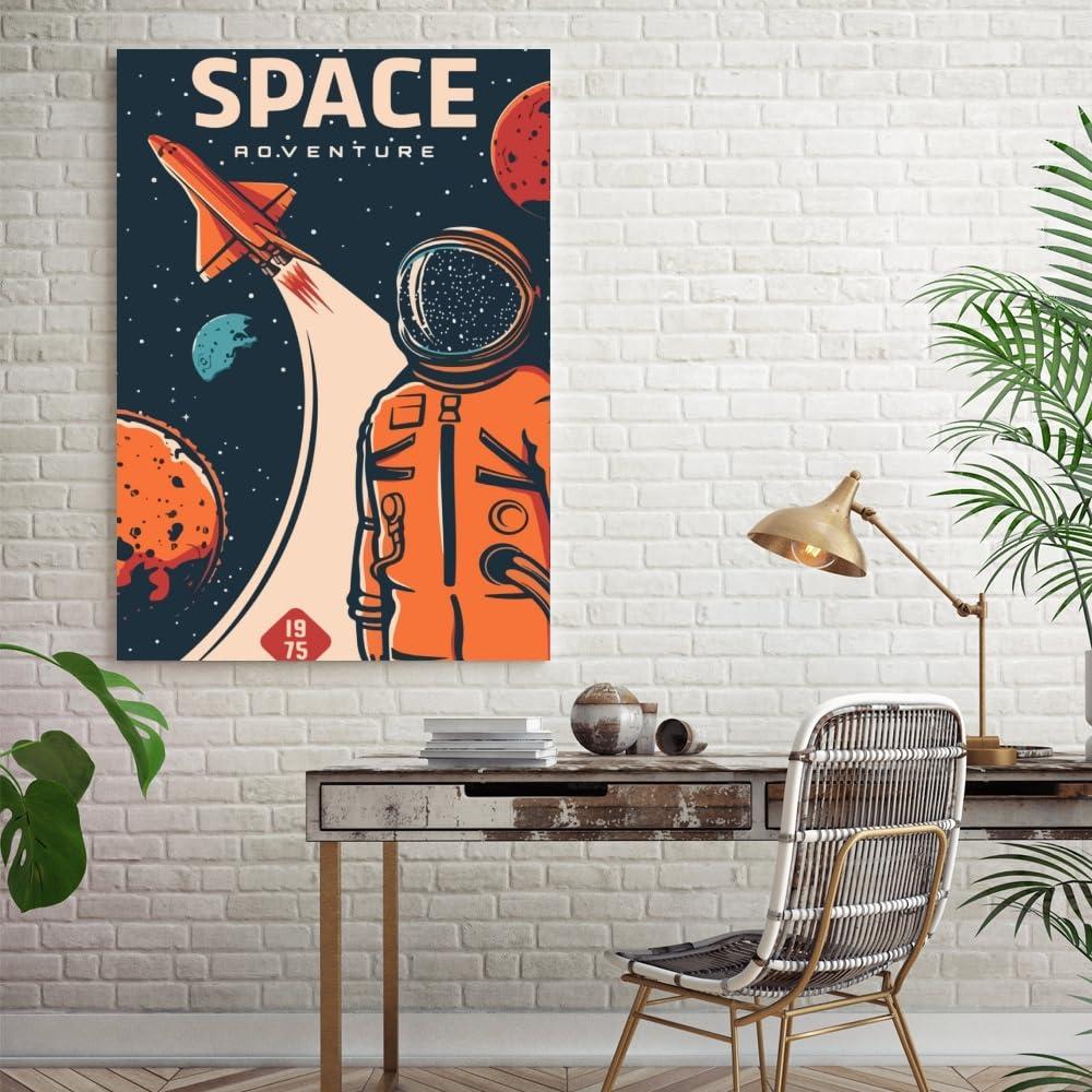 LuminDaze LuminDaze Explore Space Poster Retro Space Wall Art Outer Space Travel Picture Decoration Exoplanet Galaxy Mars Planet Exploration Art Canvas Print Retro Futuristic 20x30inch Unframed, style-7
