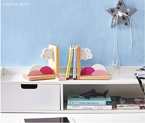 JAH Pink Clouds Bookends for Kids Wood Nursery Room Decorative Bookends Girls Room Bookends Decor Girls Gift Idea 1 Pair of 2
