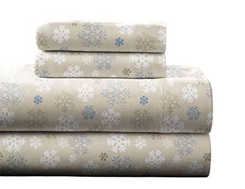 Pointehaven Pointehaven Flannel 170 GSM Sheet Set,Twin Snow Flakes Oatmeal