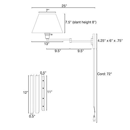 Kira Home Kira Home Cambridge 13\" Swing Arm Wall Lamp - Plug in/Wall Mount + Golden Bronze Fabric Shade, 150W 3-Way, Black Finish, 2-Pack