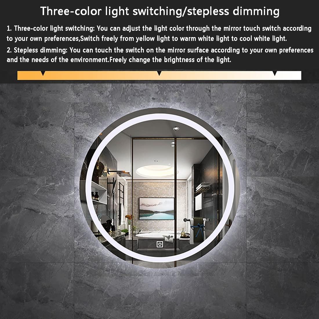 LLYLAY Vanity Mirror with Lights,LED Bathroom Mirror Round,Bathroom Mirrors for Wall,Circle Mirror,Polished Frameless Wall Mirror for Bathroom, Vanity, Bedroom,White/Warm Light