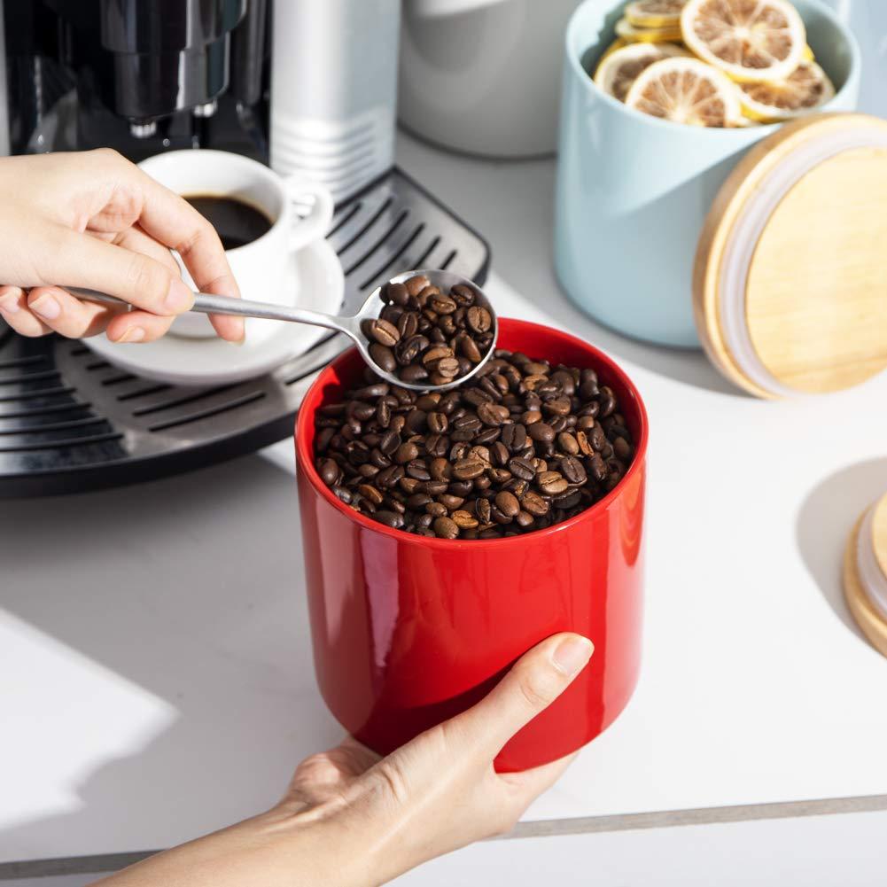 Sweejar Sweejar Kitchen Canisters Ceramic Food Storage Jar, Stackable Containers with Airtight Seal Wooden Lid for Serving Coffee Bean, Flour, Tea, Cookies and More - 58 Fl Oz (Red)