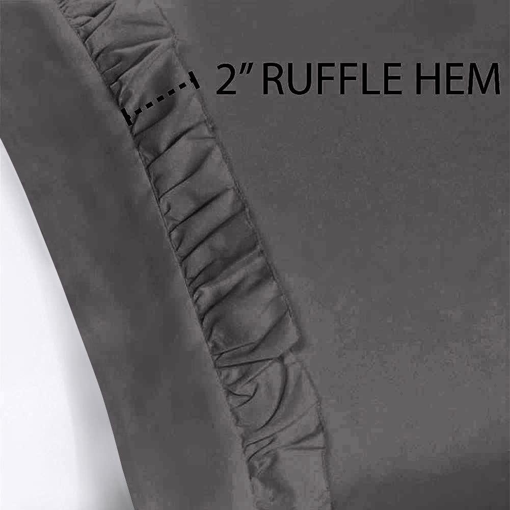 Kings Loft 4 Piece Ruffle Sheet Set, 2 Inch Ruffle On The Top Hem of The Flat Sheet and Pillowcases, 18 Inch Deep Pocket, 100% Egyptian Cotton, 800 Thread Count, King Size, Solid Dark Grey