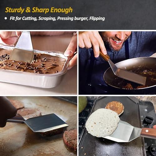 Vovoly Stainless Steel Spatula Set, Grill Spatula Set with Full Tang Handle & Beveled Edges, Long Wide Spatula for Cast Iron Griddle BBQ Flat Top Grill, Pancake Spatula, Smash Burgers Metal Spatula