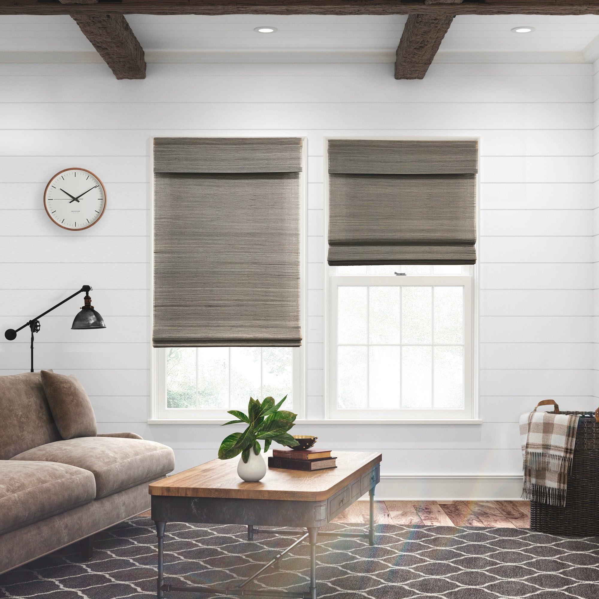 Mood MOOD Custom Bamboo Shades | Woven | Cordless Bamboo Roman Shades for Windows and Doors (Natural Woven) | Woven Gray (Sheer) | 56.5" W x 48" H