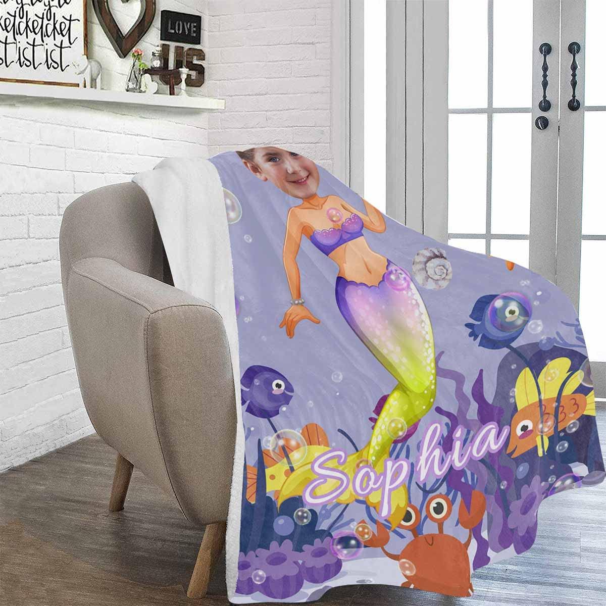 YESCUSTOM YESCUSTOM Personalzied Photo Blanket for Baby Girls Custom Mermaid Blanket Throw Blanket for Kids Girls Adults 60\"x80\"Inch-Made in USA