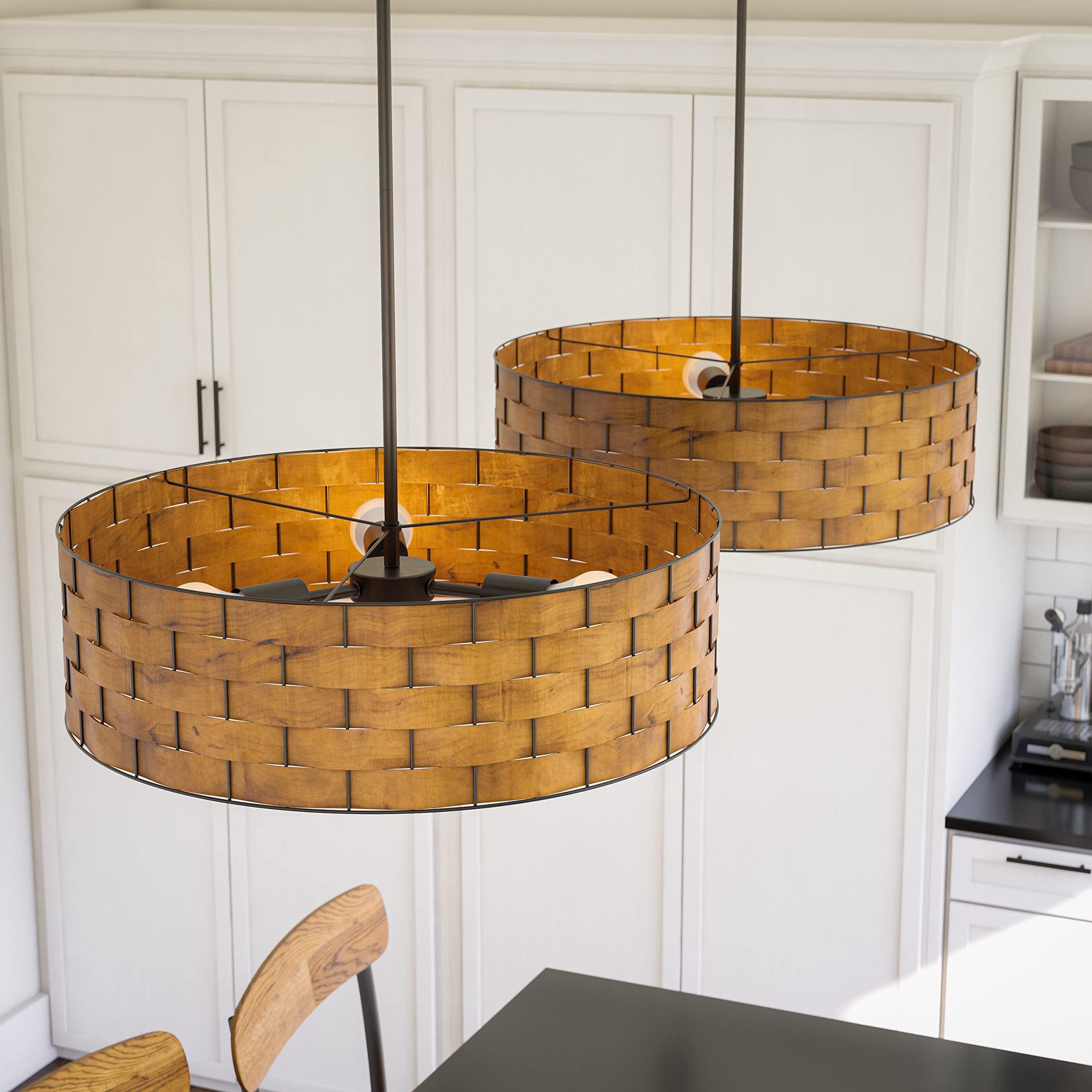 Kenroy Home Kenroy Home 92038DWW Shaker 3 Light Pendant with Brown Finish, Casual Style, 7" Height, 24" Width, 24" Depth, Large, Dark Woven Wood