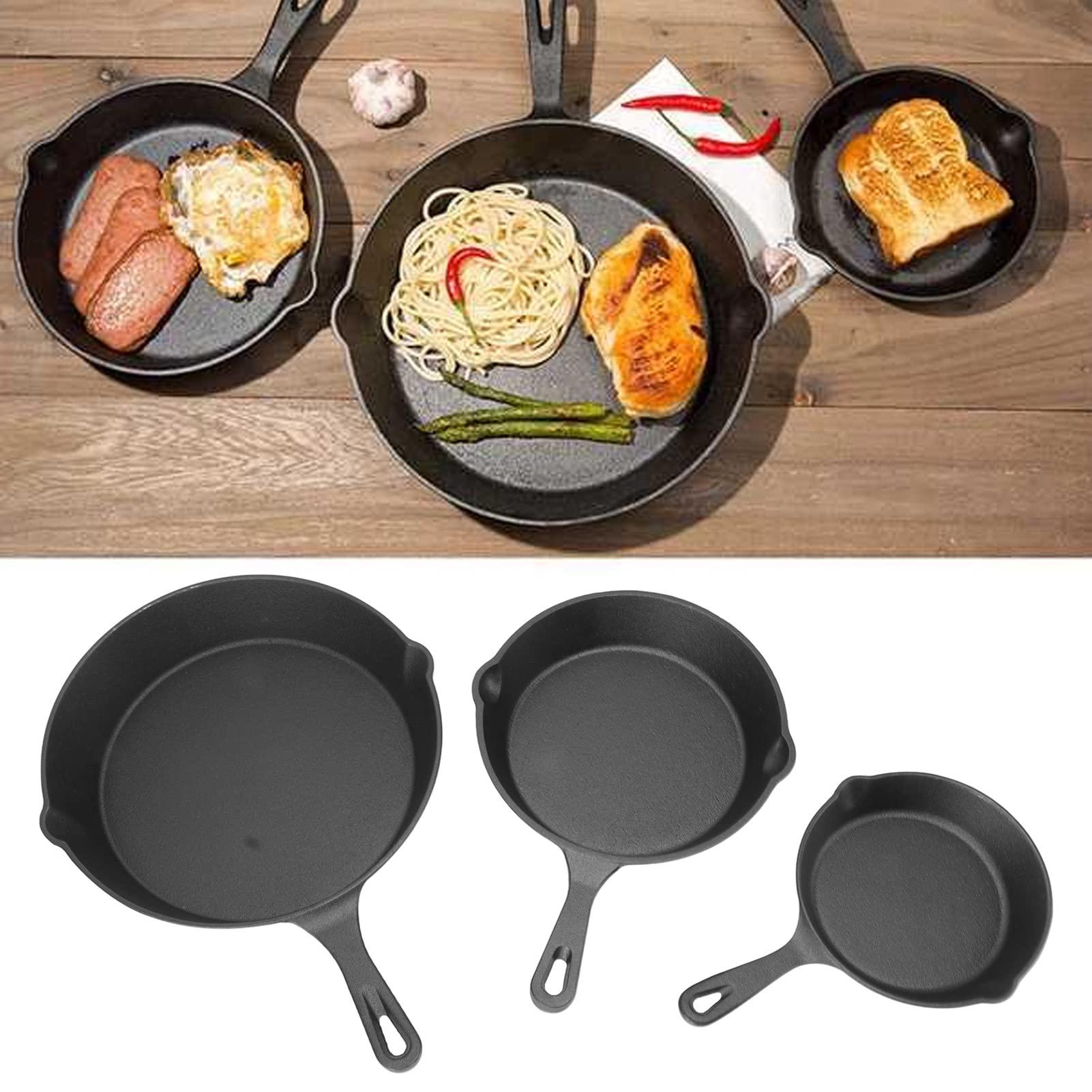 TANIQIACA TANIQIACA Cast Iron Nonstick Frying Pan, 3 Piece Frying Pan Set Mini Egg Pan, Grill Pan Set, Cast Iron Pot, Cast Iron Pan with Long Handle for Home 16 20 25cm