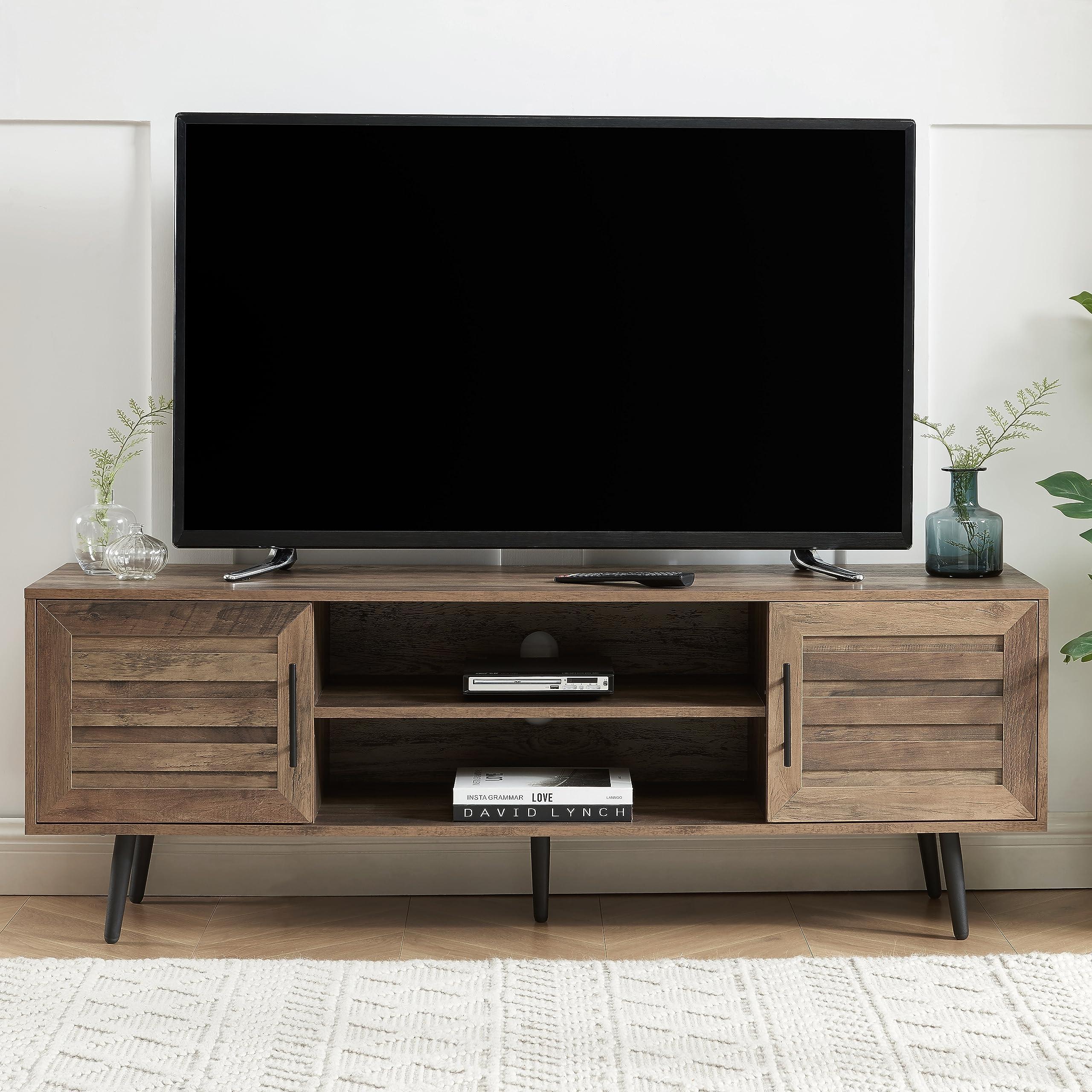 JYED DECOR JYED DECOR Mid Century Wooden TV Stand Entertainment Console with Open Shelving and 2 Cabinets for Televisions up to 65 Inches(Rustic Oak)