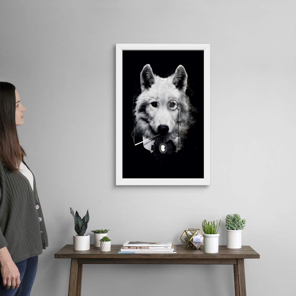 CANVAS ON DEMAND Classy Wolf White Framed Art Print, Wolf Artwork