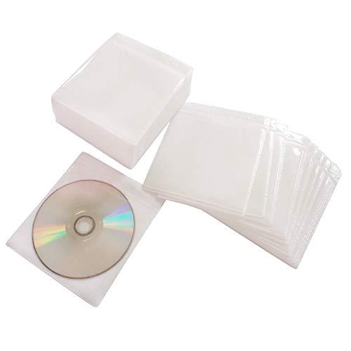 HAPPYLIVE SHOPPING 100 Pack Premium CD DVD Sleeves,Thick Non-Woven Material Double-Sided Refill Plastic Sleeve for CD and DVD Storage Binders Disc Case (White)