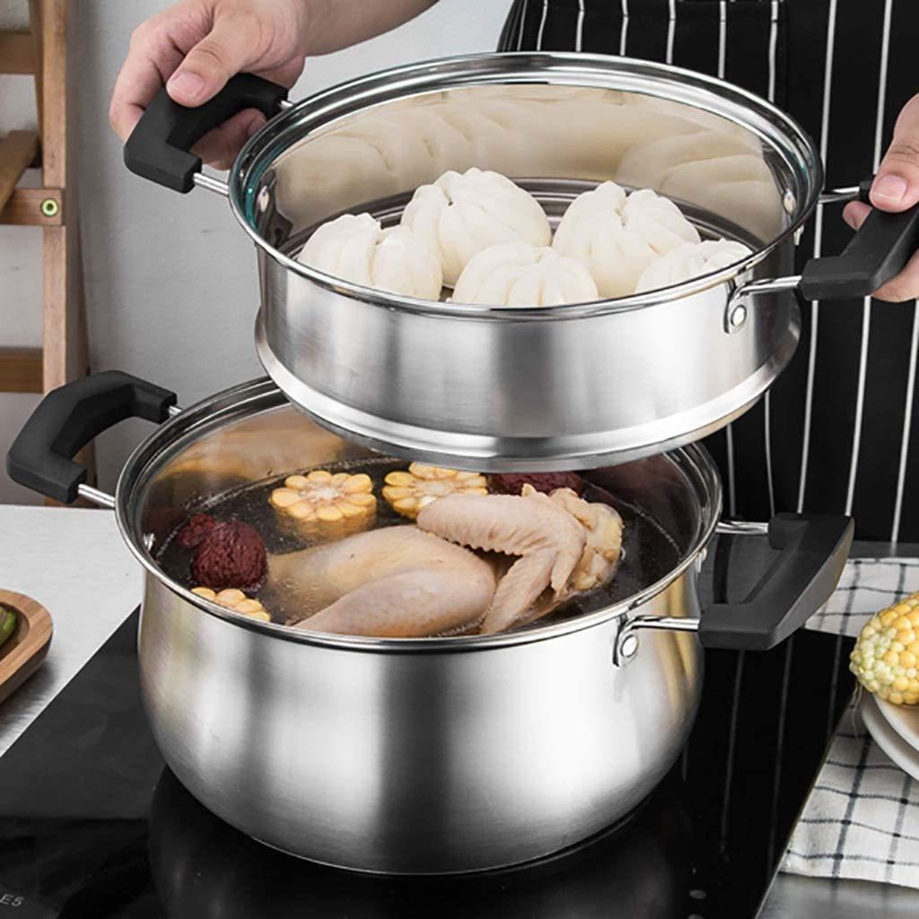 REJOON REJOON Stainless Steel Steamer Stock Pot and Steamer with Stainless Steel Lid,Stock Pot Set,2 Tier Steamer Pot,Vegetable Steam Insert Pans Set