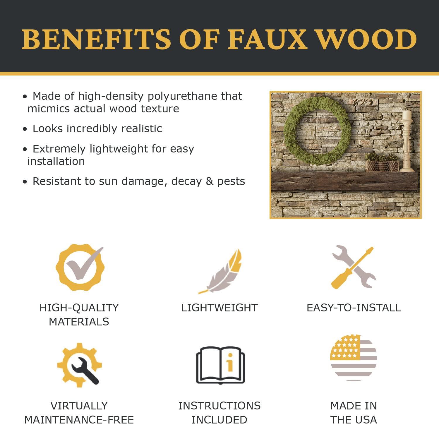 AZ Faux AZ Faux High-Density Polyurethane Faux Fireplace Mantel | Lightweight Rustic Floating Wood Beam with Mounting Strip and Touch-Up Kit | Old English | 48" L x 4" W x 4" H | Burnished