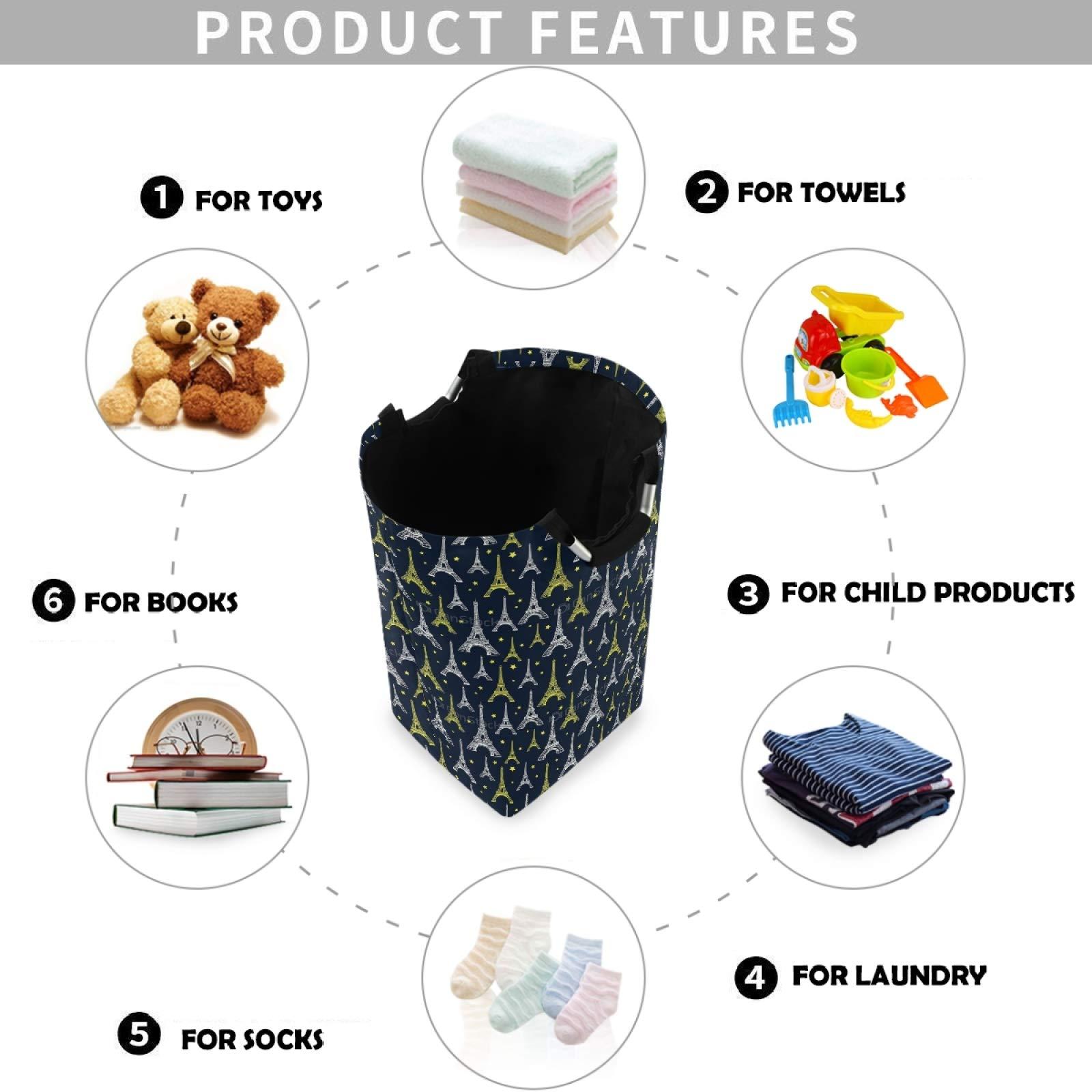 visesunny visesunny Large Capacity Laundry Hamper Basket Black White and Yellow Eiffel Tower Water-Resistant Oxford Cloth Storage Baskets for Bedroom, Bathroom, Dorm, Kids Room