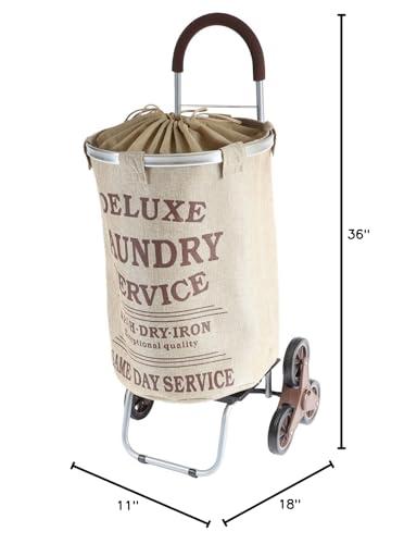 dbest products dbest products Stair Climber Laundry Trolley Dolly, Beige Laundry Bag Hamper Basket cart with wheels sorter