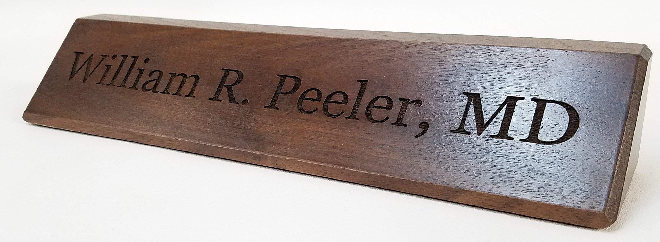 Generic Walnut Desk Nameplates - Personalized Office Name Plate - Executive - Engraved Name Desk Wedge