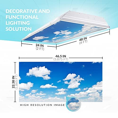 OCTO LIGHTS Fluorescent Light Cover for Classroom Ceiling Lights Clouds - Premium Backlit Film Insert 2x4 (22.38\"x46.5\") Florescent Fixture (Pack of 1) School, Office, Sensory, Improve Focus, Eliminate Headaches