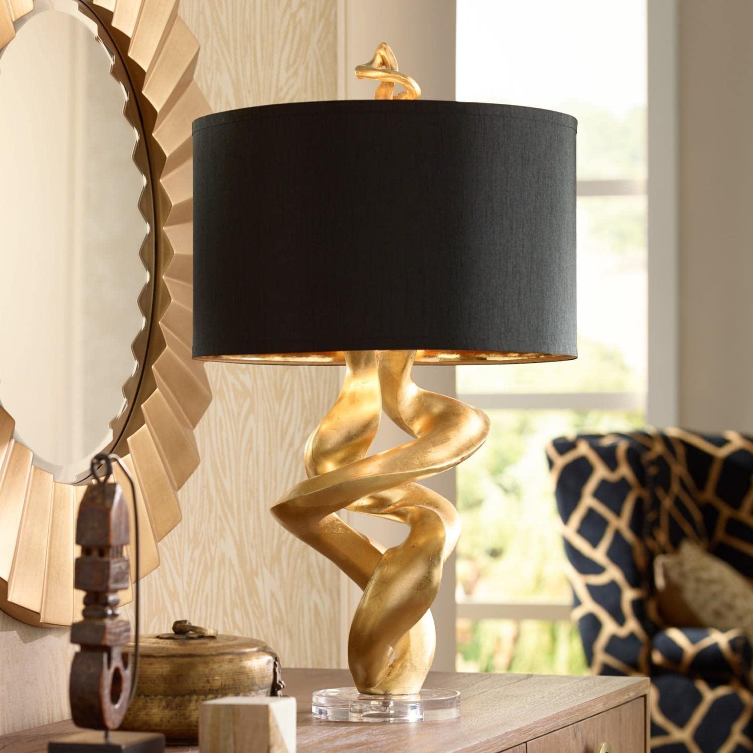 kathy ireland Pacific Coast Lighting Tribal Impressions 33\" Twirl Resin Table Lamp in Gold