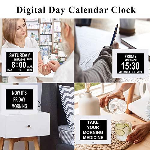 Levick Levick 9 Inch Digital Day Calendar Clocks Clear Display Extra Large Day Date Time Dementia Clock for Senior Elderly impaired Vision Memory Loss Alzheimers with Medication Reminders Alarms (White)
