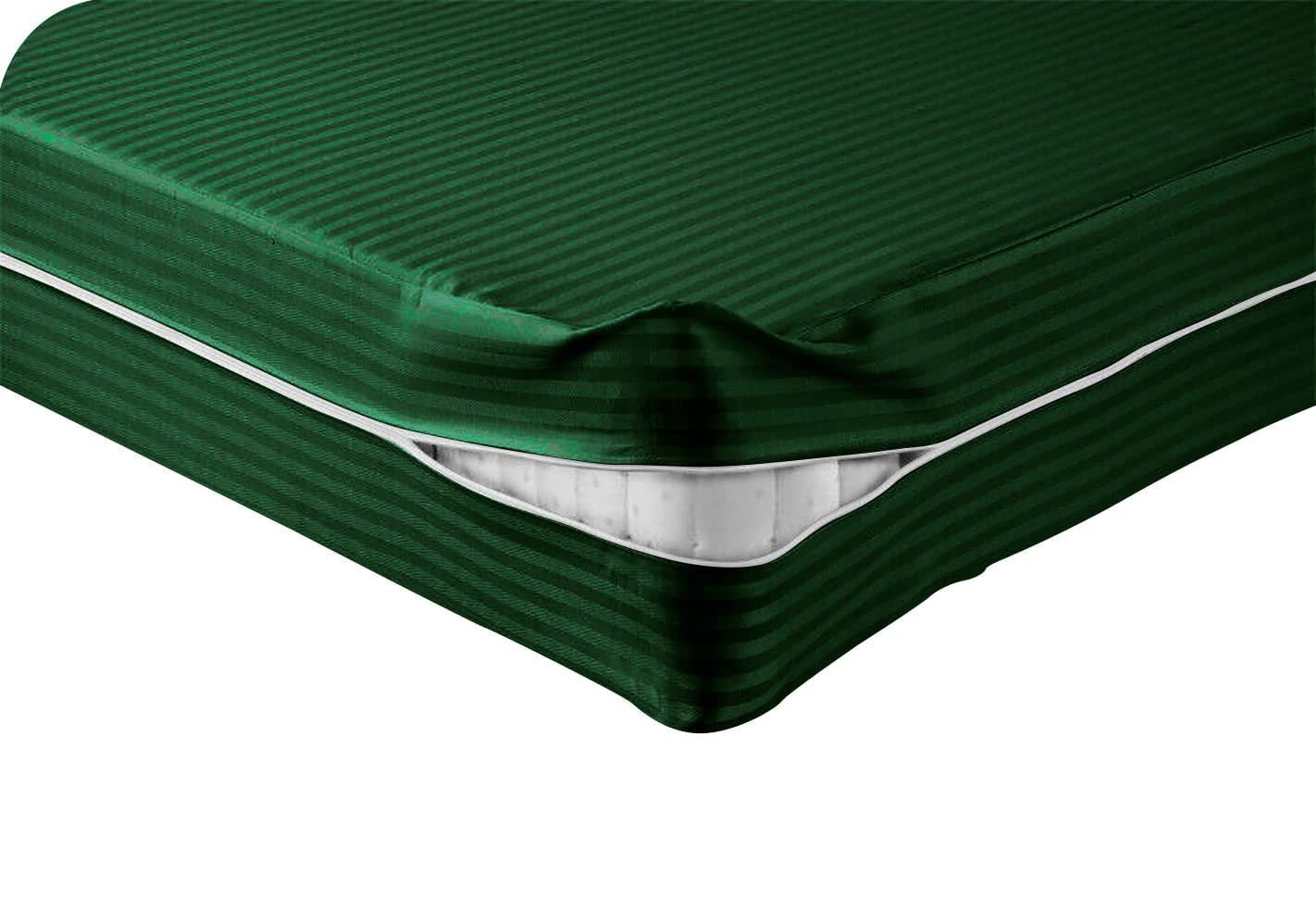 Kings Loft Kings Loft 100% Egyptian Cotton Mattress Cover, 1000 Thread Counts 8 Inch Deep Pocket Olympic Queen Size, Stripe Green Zipper Around The Mattress