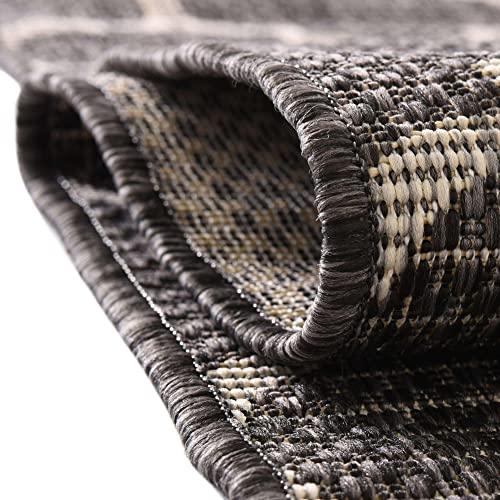 Unique Loom Unique Loom Outdoor Trellis Collection Area Rug - Trellis (Runner 2\' 0\" x 8\' 0\", Black/ Ivory)