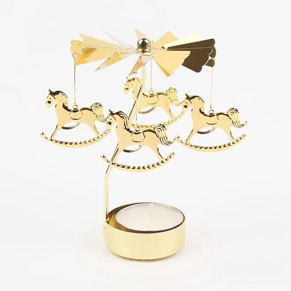 zhenyishangmao Rotating Candle Holder, Gold Carousel Candle Spinner Flying Angels Tea Lights Candle Holder for Christmas, Wedding, Home Decor(Carousel,Gold)