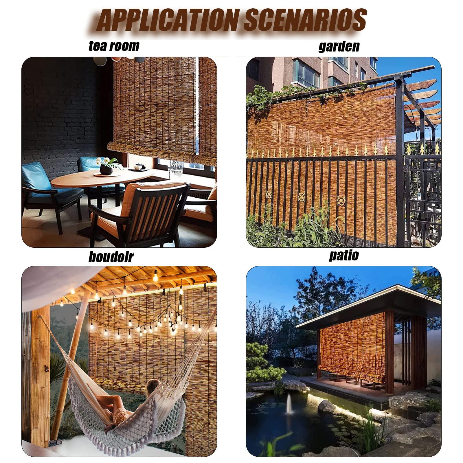 WEZINK Bamboo Shade Bamboo Blinds Outdoor for Patio, Bamboo Blind Bamboo Roll Up Blinds, Reed Shades Outdoor Blinds, Bamboo Roll Up Shades for Porch/Garden/Sunroom Privacy 58x26inchesWH White