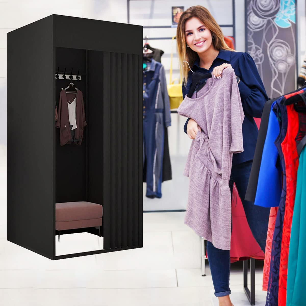 Pengfei Pengfei Fitting Room, Portable Dressing Room Frame with Curtain and Hook, Changing Room for Clothing Store, Boutiques, Office, Temporary Privacy Space, Easy to Assemble, Black, 39x39x79 inch