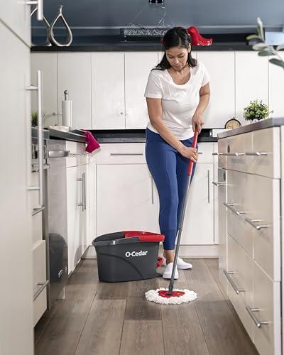 O-Cedar O-Cedar Easywring Microfiber Spin Mop & Bucket Floor Cleaning System with 1 Extra Refill,Red / Gray